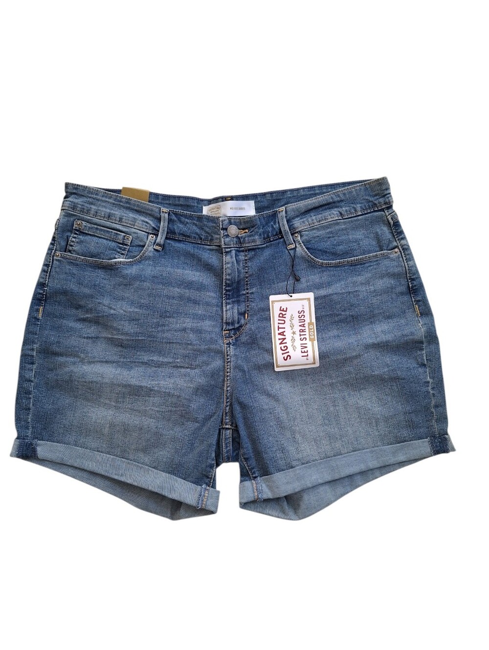 Levi Strauss Signature Women's Light Blue Rolled-Hem Mid Rise Denim Shorts sz18